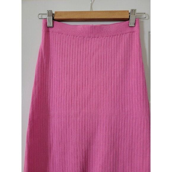 FREE PEOPLE Sz S SKYLINE RIBBED MIDI SKIRT WITH SLIT IN PINK FIREWORKS - Picture 6 of 9